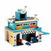 Vilac vintage wooden three-storey toy car garage with spiral ramp and race flags