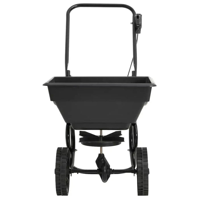 Walk-behind salt and fertilizer spreader with black 15L hopper and adjustable control