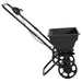 Black walk-behind salt and fertilizer spreader with 15L hopper and two wheels