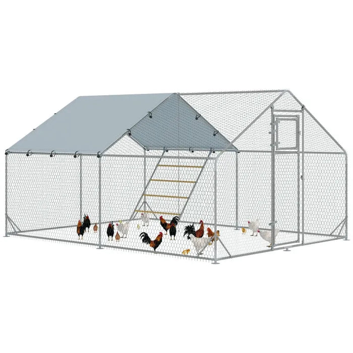 Walk-In Chicken Run with Cover and Feeding Door | 12-18 Poultry | (300 x 400 x 195cm) - Little and Giant Explorers PawHut