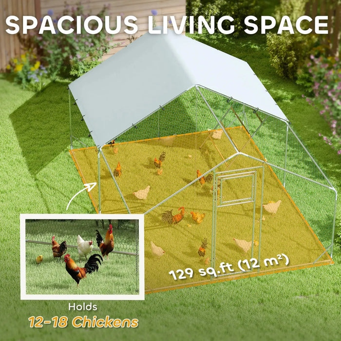 Walk-In Chicken Run with Cover and Feeding Door | 12-18 Poultry | (300 x 400 x 195cm) - Little and Giant Explorers PawHut