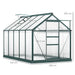 6ft x 10ft walk-in greenhouse with aluminium frame, sliding door, roof vent, and dimensions labeled