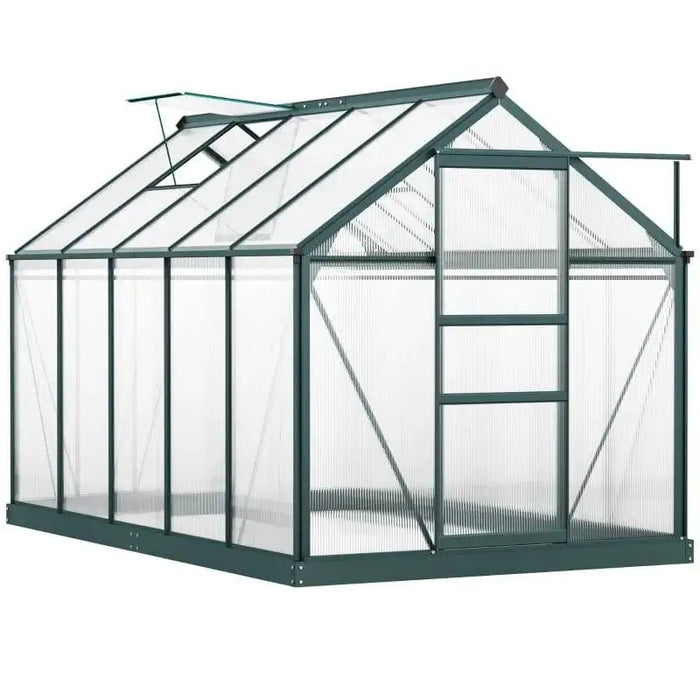 6x10ft aluminium frame walk-in greenhouse with sliding door and roof vent