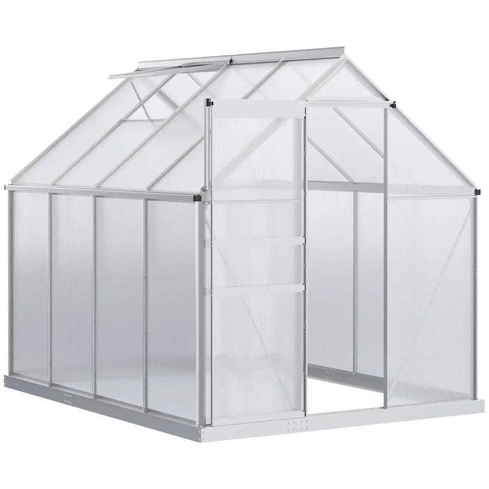Polycarbonate Greenhouse 190x253cm Silver Tone | Walk-In Design with Five-Level Window - Little and Giant Explorers Outsunny