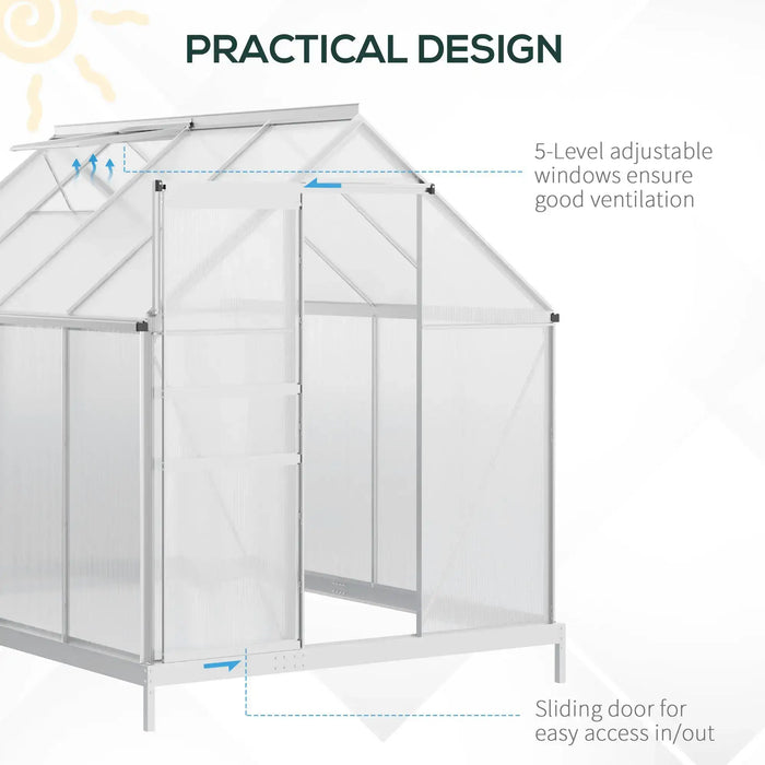 Polycarbonate Greenhouse 190x253cm Silver Tone | Walk-In Design with Five-Level Window - Little and Giant Explorers Outsunny