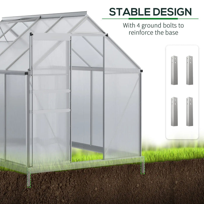 Polycarbonate Greenhouse 190x253cm Silver Tone | Walk-In Design with Five-Level Window - Little and Giant Explorers Outsunny