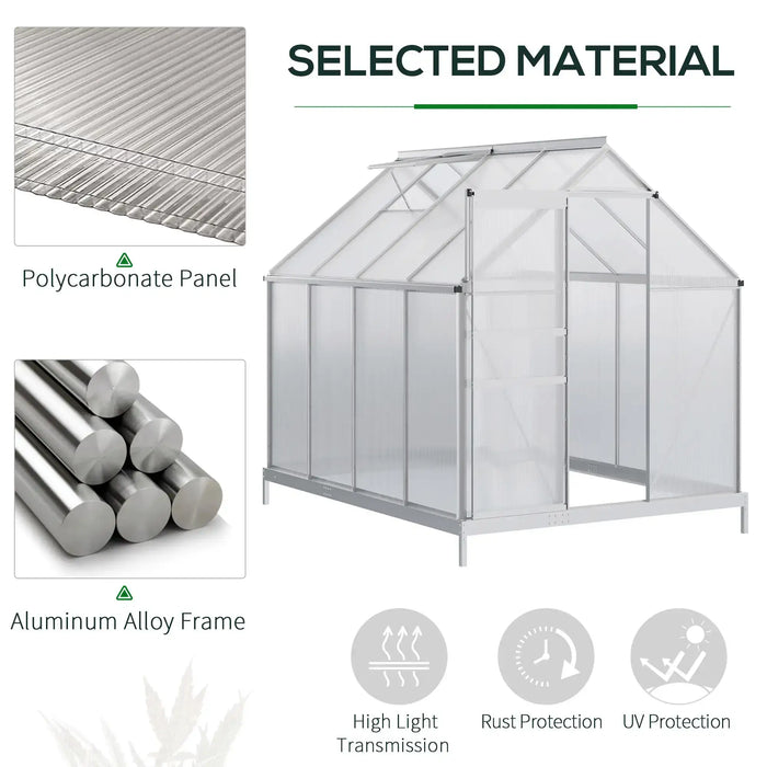 Polycarbonate Greenhouse 190x253cm Silver Tone | Walk-In Design with Five-Level Window - Little and Giant Explorers Outsunny