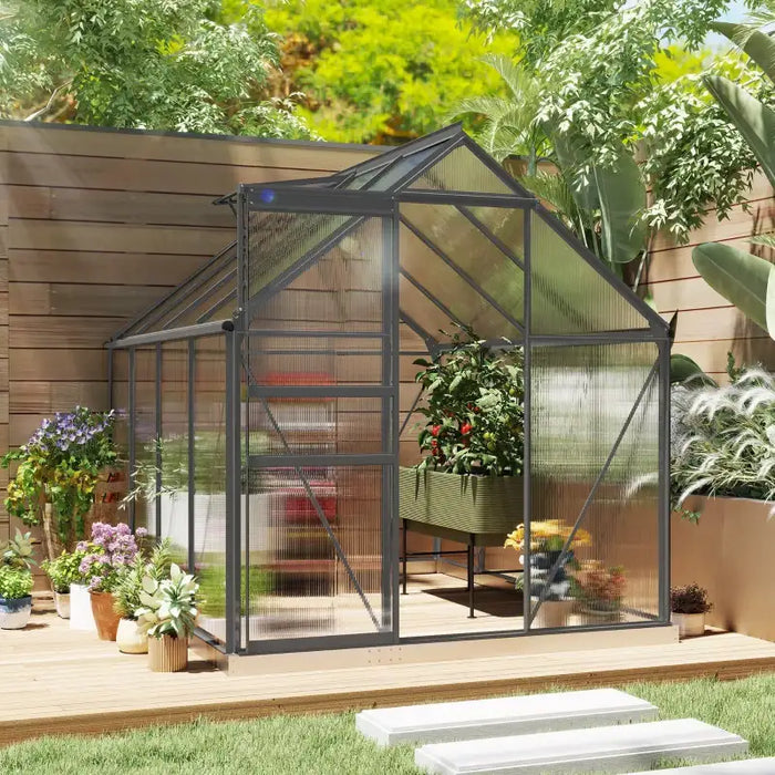 Walk-In Polycarbonate Greenhouse - 190x253cm | Dark Grey Aluminium Frame and Base OUTSUNNY - Little and Giant Explorers Outsunny