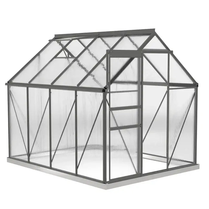 Walk-In Polycarbonate Greenhouse - 190x253cm | Dark Grey Aluminium Frame and Base OUTSUNNY - Little and Giant Explorers Outsunny
