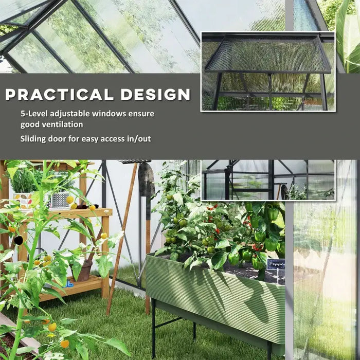 Walk-In Polycarbonate Greenhouse - 190x253cm | Dark Grey Aluminium Frame and Base OUTSUNNY - Little and Giant Explorers Outsunny