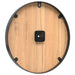 Back view of a 39cm rustic wooden wall clock with black frame and silent quartz movement