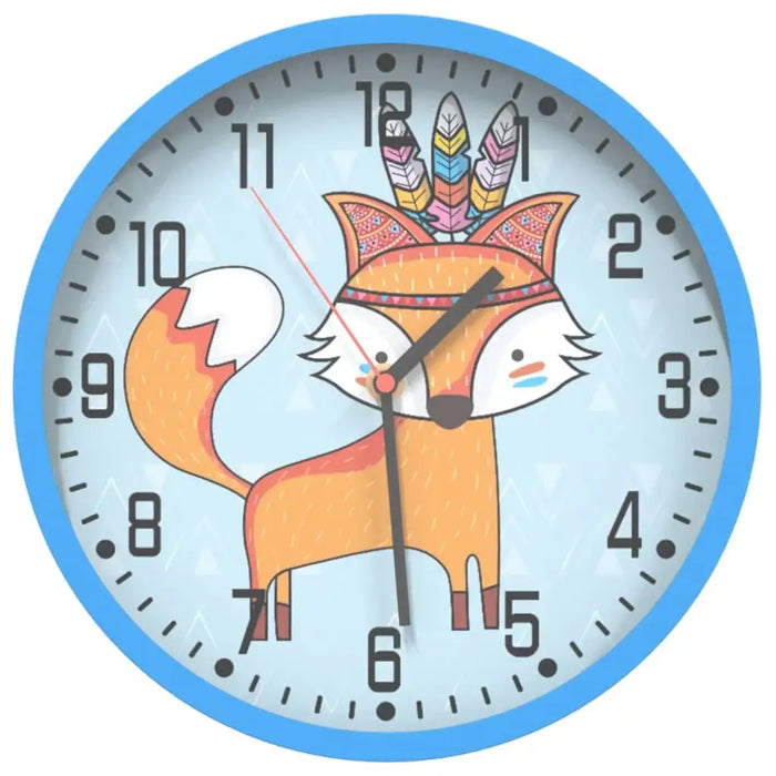 Children's wall clock with a fox design on a white background