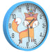 Children's wall clock with a fox design on a light blue background