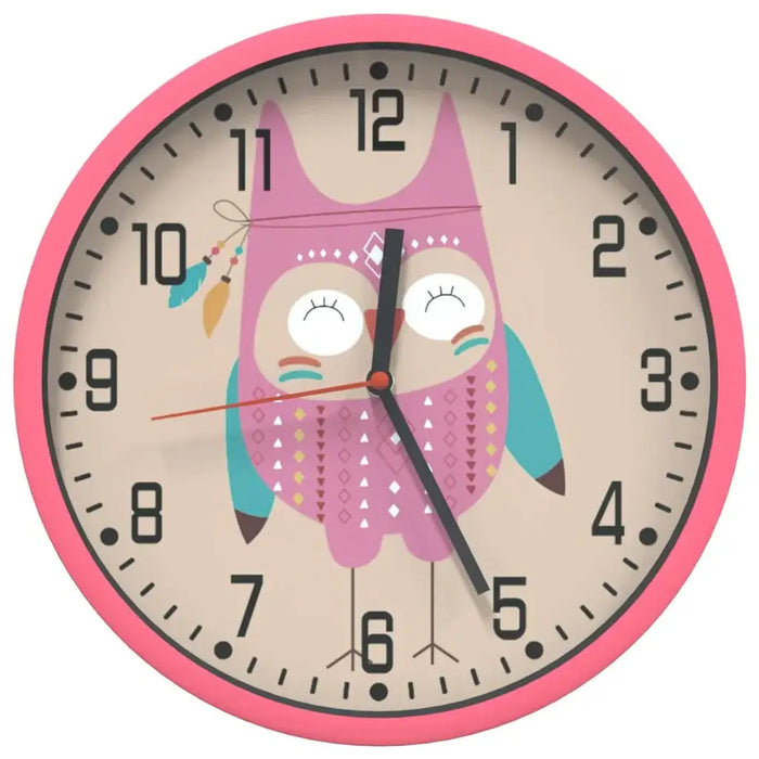 Wall clock with an owl design on a beige background