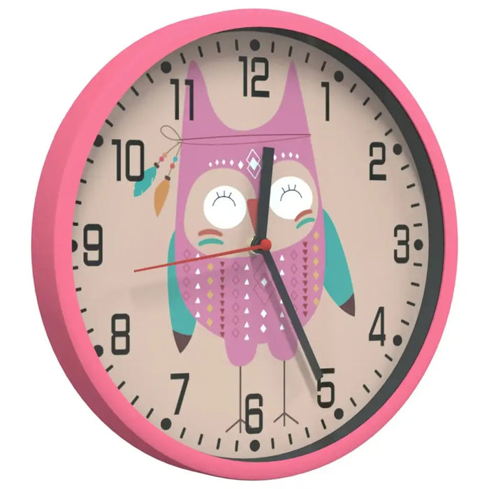 Wall clock with an owl design on a beige background