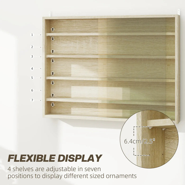 Wall Display Cabinet | Oak Finish with 5 Adjustable Tiers - Little and Giant Explorers HOMCOM