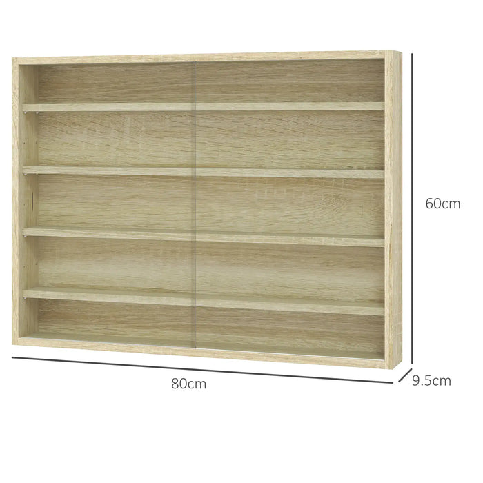 Wall Display Cabinet | Oak Finish with 5 Adjustable Tiers - Little and Giant Explorers HOMCOM