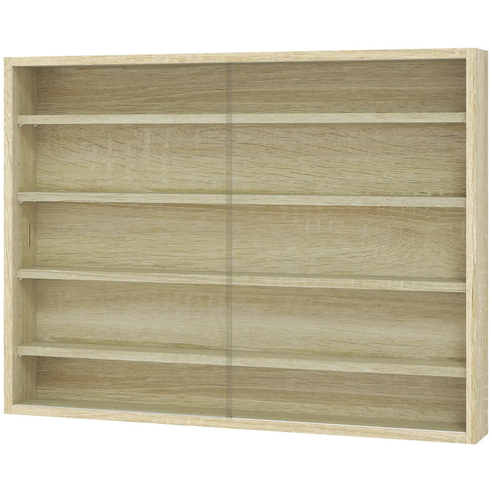 Wall Display Cabinet | Oak Finish with 5 Adjustable Tiers - Little and Giant Explorers HOMCOM