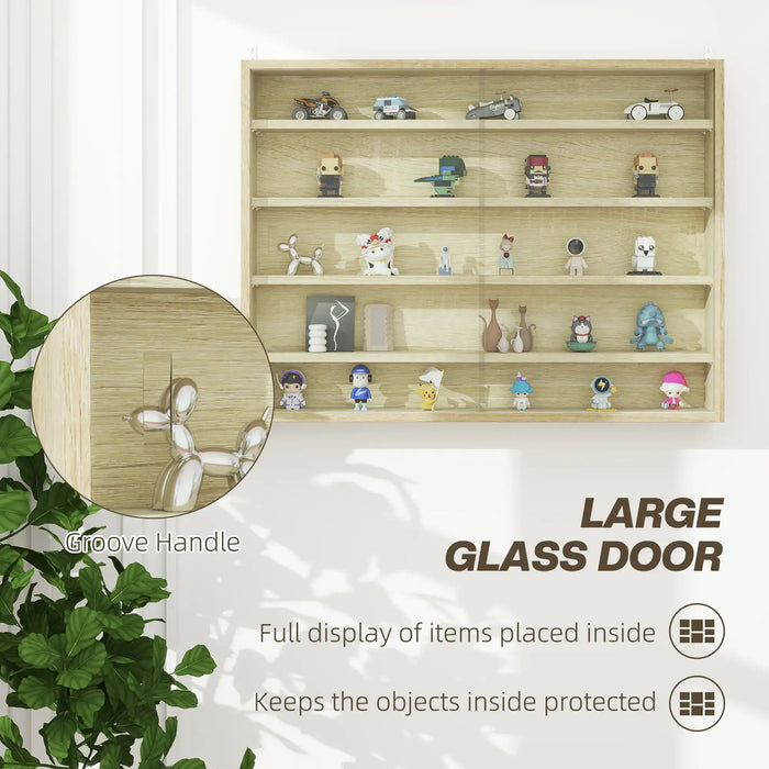 Wall Display Cabinet | Oak Finish with 5 Adjustable Tiers - Little and Giant Explorers HOMCOM