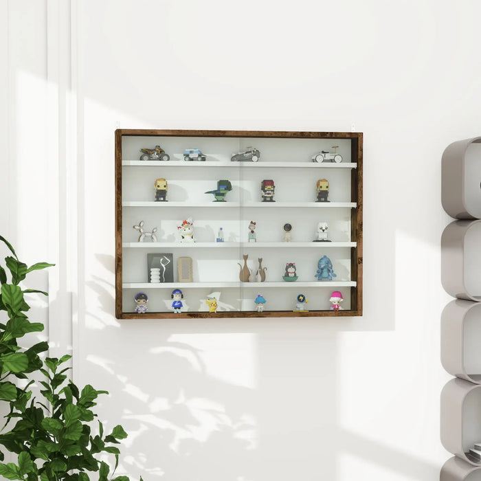 Wall Display Cabinet | Rustic Brown with 5 Adjustable Tiers - Little and Giant Explorers HOMCOM