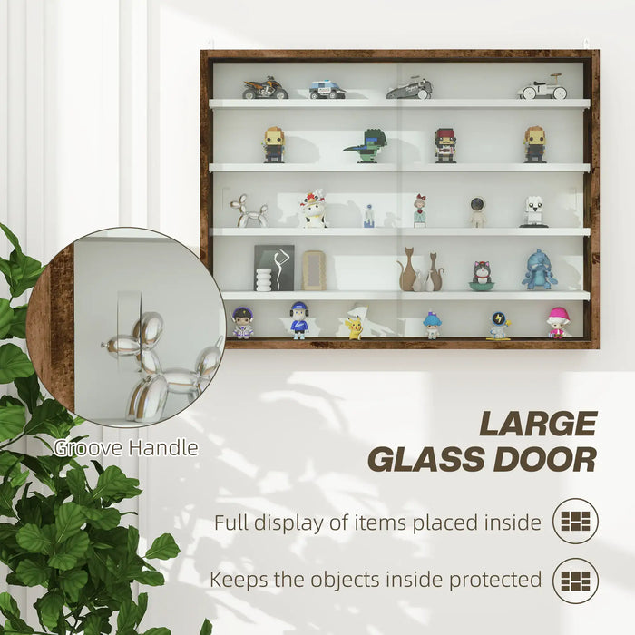 Wall Display Cabinet | Rustic Brown with 5 Adjustable Tiers - Little and Giant Explorers HOMCOM