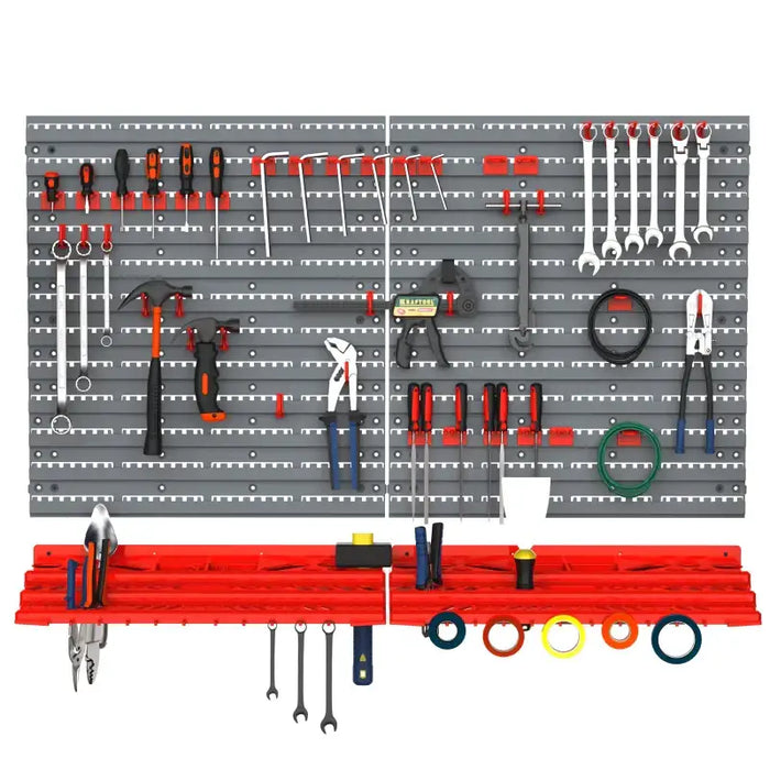 Wall-Mount Tool Holder – Grey and Red | Pegboard Storage with Hooks and Shelves DURHAND - Little and Giant Explorers DURHAND