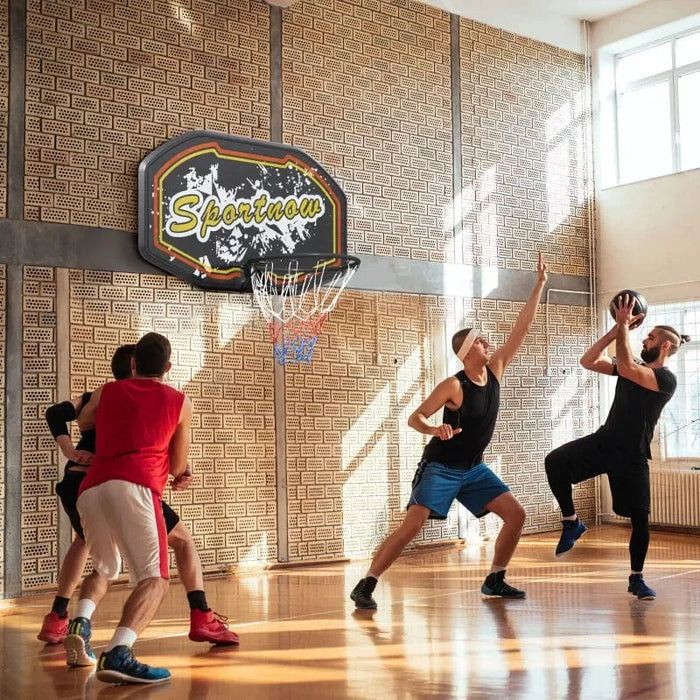 Wall Mounted Basketball Hoop and Backboard Set in Red and Yellow - Little and Giant Explorers SPORTNOW