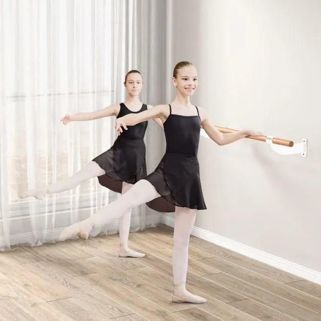 Wall-Mounted Beech Wood Ballet Barre in White 120cm - Little and Giant Explorers Costway