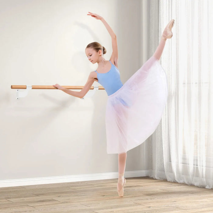 Wall-Mounted Beech Wood Ballet Barre in White 120cm - Little and Giant Explorers Costway