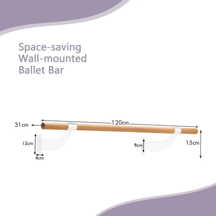 Wall-Mounted Beech Wood Ballet Barre in White 120cm - Little and Giant Explorers Costway