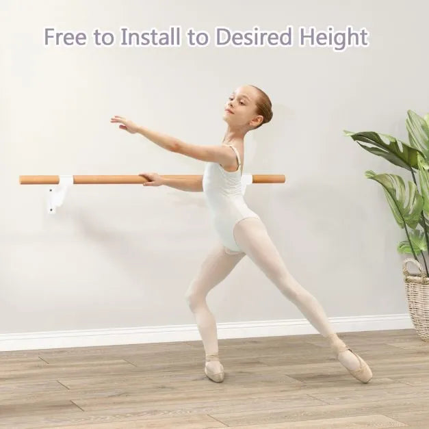 Wall-Mounted Beech Wood Ballet Barre in White 120cm - Little and Giant Explorers Costway