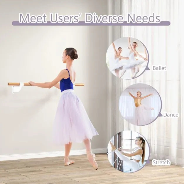 Wall-Mounted Beech Wood Ballet Barre in White 120cm - Little and Giant Explorers Costway