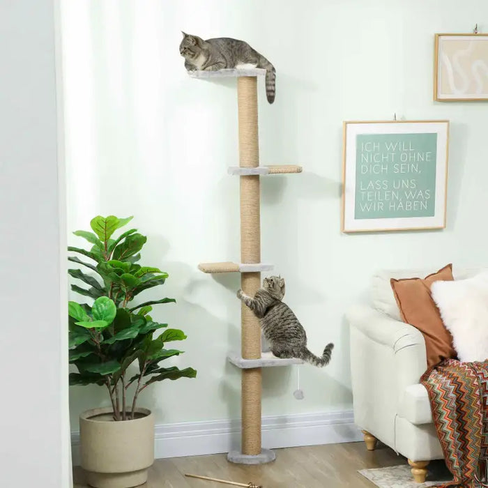 Wall-Mounted Cat Climbing Tower – 180cm | Sisal-Wrapped Post and Platforms PAWHUT - Little and Giant Explorers PawHut
