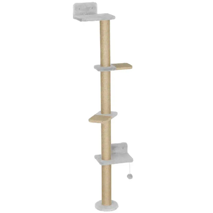 Wall-Mounted Cat Climbing Tower – 180cm | Sisal-Wrapped Post and Platforms PAWHUT - Little and Giant Explorers PawHut