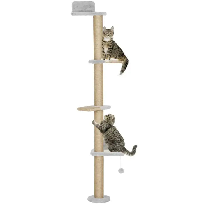 Wall-Mounted Cat Climbing Tower – 180cm | Sisal-Wrapped Post and Platforms PAWHUT - Little and Giant Explorers PawHut