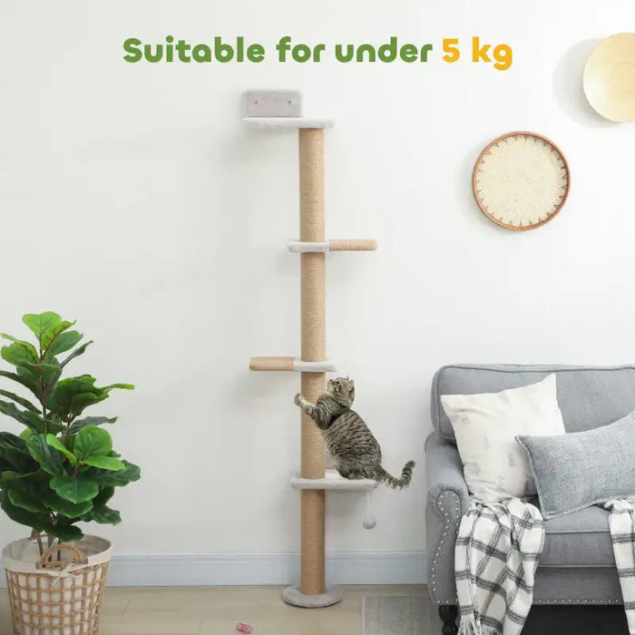 Wall-Mounted Cat Climbing Tower – 180cm | Sisal-Wrapped Post and Platforms PAWHUT - Little and Giant Explorers PawHut