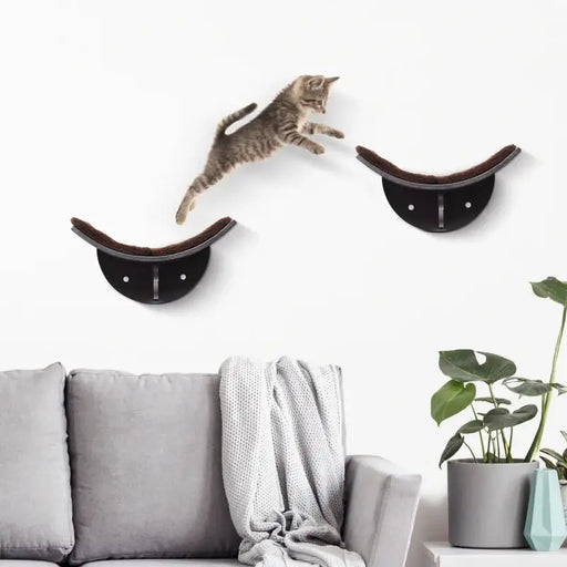 Wall-Mounted Cat Shelf – Brown | Curved Cat Bed with Berber Fleece Top PAWHUT - Little and Giant Explorers PawHut