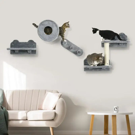 Wall-Mounted Cat Shelf Set - Grey | Cat House, Scratching Posts and Platforms PAWHUT - Little and Giant Explorers PawHut
