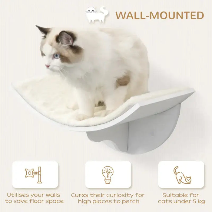 Wall-Mounted Cat Shelf – White | Curved Cat Bed with Berber Fleece Top PAWHUT - Little and Giant Explorers PawHut