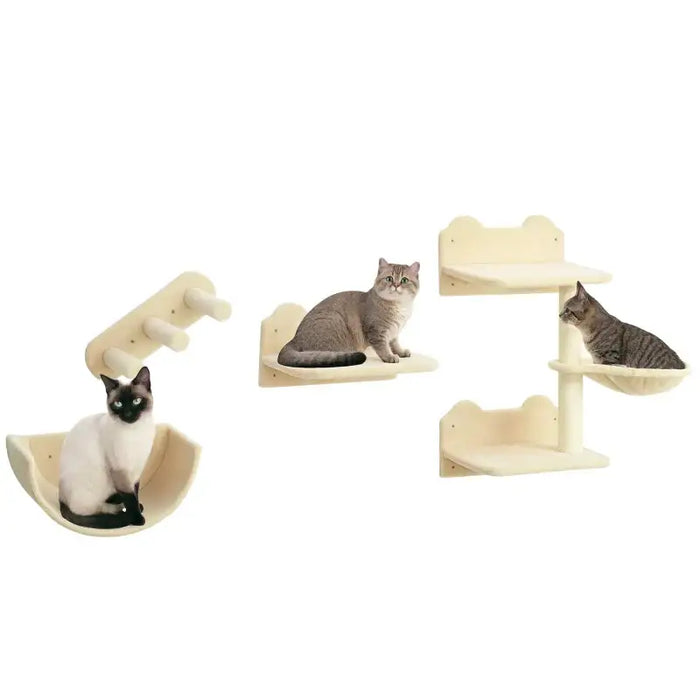 Wall-Mounted Cat Shelves with Hammock, Nest and Platforms | Plush and Sisal Climbing Wall PAWHUT - Little and Giant Explorers PawHut