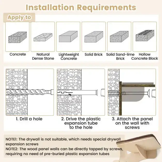 Wall-Mounted Cat Tree Natural Brown | Tree-Shaped Structure with Four Levels - Little and Giant Explorers Costway