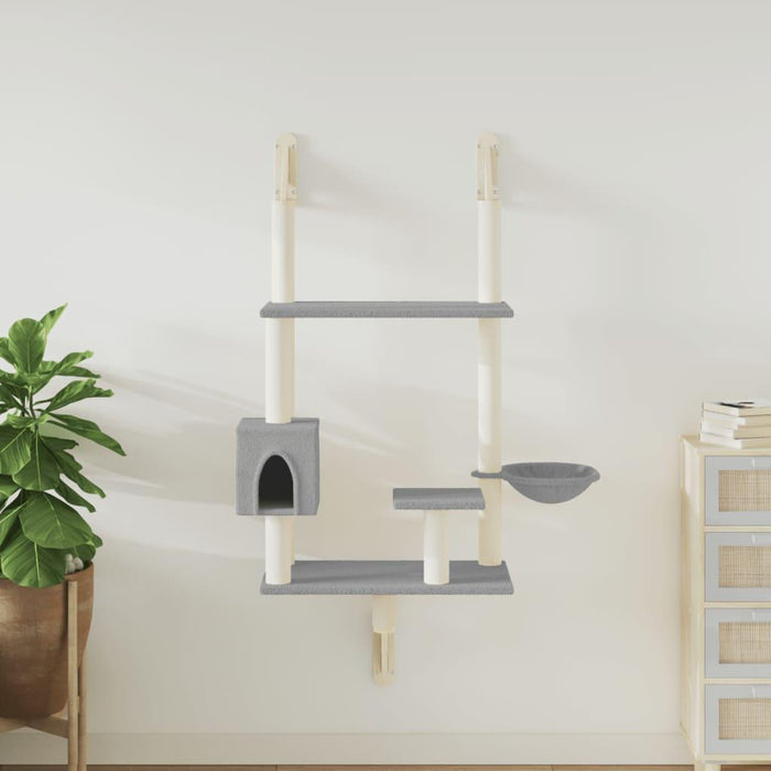 Wall-Mounted Cat Tree with Scratching Post in Light Grey - Little and Giant Explorers vidaXL