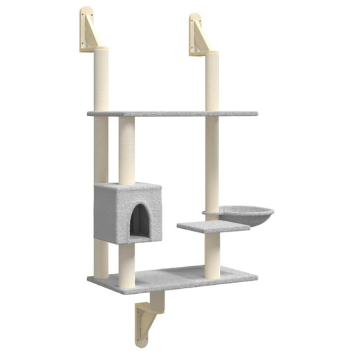 Wall-Mounted Cat Tree with Scratching Post in Light Grey - Little and Giant Explorers vidaXL