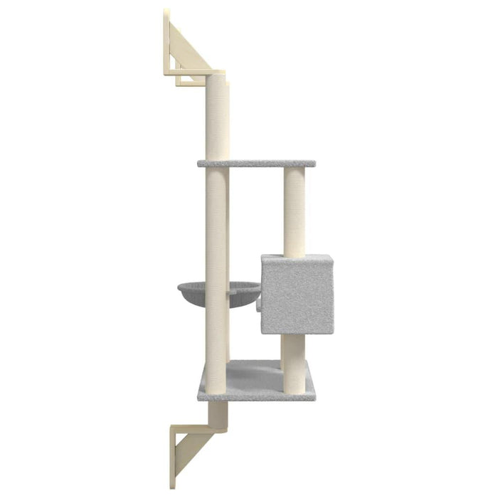 Wall-Mounted Cat Tree with Scratching Post in Light Grey - Little and Giant Explorers vidaXL