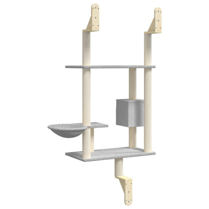 Wall-Mounted Cat Tree with Scratching Post in Light Grey - Little and Giant Explorers vidaXL