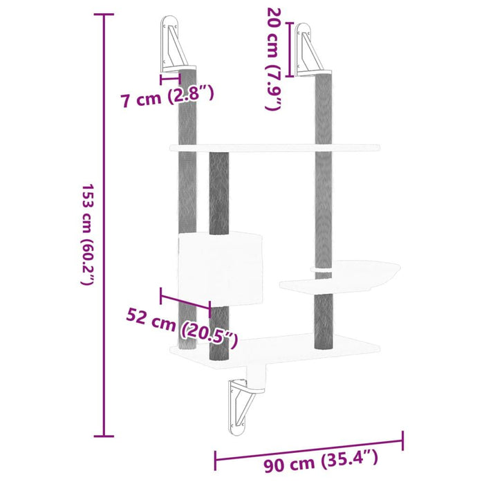 Wall-Mounted Cat Tree with Scratching Post in Light Grey - Little and Giant Explorers vidaXL