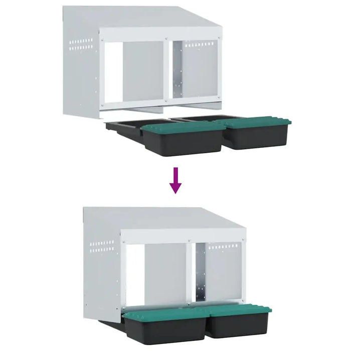 Chicken Wall-Mounted Nesting Box with 2 Compartments in Galvanised Steel - Little and Giant Explorers vidaXL