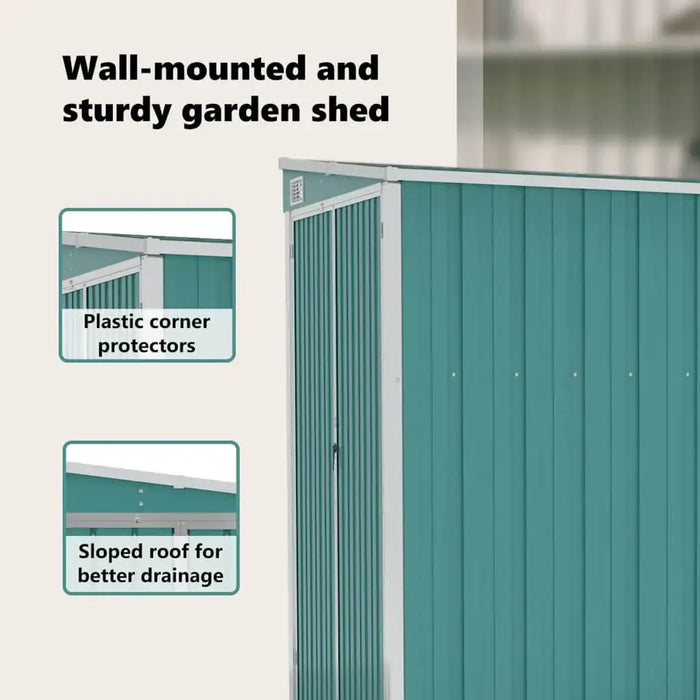 Wall-Mounted Metal Garden Storage Shed – Green | Galvanised Steel - Double Doors VIDAXL - Little and Giant Explorers vidaXL