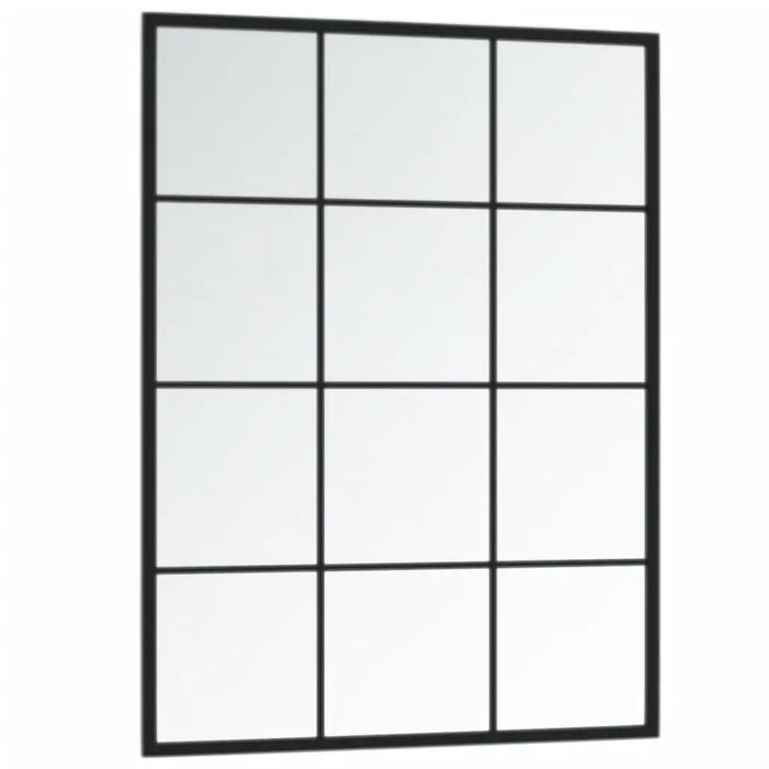 Window with black frame and grid pattern on a white background