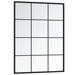 Window with black frame and grid pattern on a white background